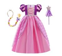 Belle & Moana Déguisement Robe Costume Princesse Raiponce Enfant Filles avec Accessoires pour Anniversaire Fête Halloween Noël Partie Carnaval Cosplay 5-6 ans