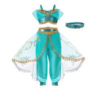 Belle & Moana Robe de Princesse pour Filles - Déguisement Jasmine des Neiges pour Fêtes, Anniversaires, Carnaval, Halloween - 5-6 ans