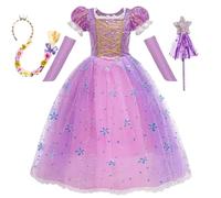 Belle & Moana Robe de Princesse Raiponce Déguisement Raiponce Fille Costume Raiponce Enfant Filles pour Fêtes Anniversaires Carnaval Halloween Cosplay 5-6 ans