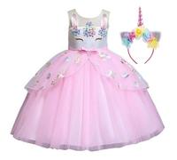 Belle & Moana Robe licorne pour fille - Costume de princesse avec bandeau licorne pour enfants - Pour fête d'anniversaire, Noël, Halloween, costumade - 3 à 4 ans