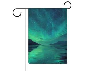 Belle nuit ciel étoilé vert aurore boréale mer jardin drapeau saisonnier vacances toile de jute double face maison cour extérieur drapeaux 30,5 x 45,7 cm