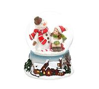 Belle Petite Boule à Neige avec Bonhomme de Neige avec Enfant, Dimensions env. 9 x 7 cm/diamètre 6,5 cm