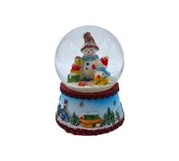 Belle Petite Boule à Neige avec Un Bonhomme de Neige avec écharpe Bleu, Dimensions Approx. 8,8 x 7 cm/Ø 6,5 cm