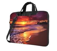 Belle plage coucher de soleil imprimé sac pour ordinateur portable grande capacité sacs d'ordinateur bandoulière sacoche pour ordinateur portable housse, Noir/blanc, 15.6 inch
