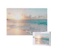 Belle Plage Jaune Coucher de Soleil océan,Puzzle Familial en Bois de 1 000 pièces pour Adultes et Adolescents, décoration d'intérieur