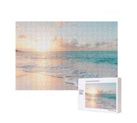 Belle Plage Jaune Coucher de Soleil océan,Puzzle Familial en Bois de 300 pièces pour Adultes et Adolescents, décoration d'intérieur