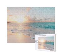 Belle Plage Jaune Coucher de Soleil océan,Puzzle Familial en Bois de 500 pièces pour Adultes et Adolescents, décoration d'intérieur