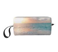 Belle Plage Jaune Coucher De Soleil Océan, Trousse de Maquillage Trousse à cosmétiques Trousse de Toilette de Voyage Portable Pochette de Maquillage