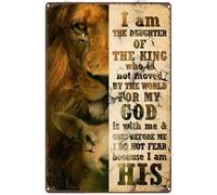 Belle plaque en métal style vintage Lion et petit cerf I Am Daughter Of The King Who Is Not Moved By The World - 20,3 x 30,5 cm
