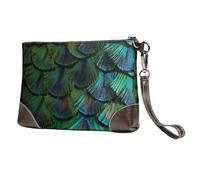 Belle Plume de Paon,Sacs à Main en Cuir PU pour Femmes, Pochette à Fermeture éclair, Portefeuille, Sac à Main avec dragonne