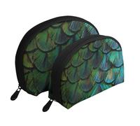Belle Plume de Paon, Trousse de Maquillage Coquille Femme Petit Porte-Monnaie Trousse de Toilette Trousse à cosmétiques 2 pièces