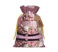 Belle pochette avec cordon de serrage imprimé gâteau de fleur pour cadeaux, sacs cadeaux adorables réutilisables, parfaits pour les bijoux et plus encore