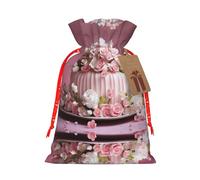 Belle pochette avec cordon de serrage imprimé gâteau de fleur pour cadeaux, sacs cadeaux adorables réutilisables, parfaits pour les bijoux et plus encore