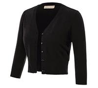 Belle Poque BP000609 Boléro à Manches 3/4 pour Femme Cardigan Festif Cerise Boléro Veste d'épaule, Boutons Noirs et Noirs, XXL