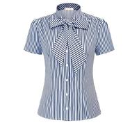 Belle Poque BP573 Blouse d'été à manches courtes pour bureau avec boutonnage, rayée, avec nœud papillon, Rayures bleues., XXL