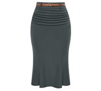 Belle Poque Jupe crayon mi-longue froncée sur le devant pour femme - Jupe de travail vintage des années 50 avec ceinture, gris, XXL