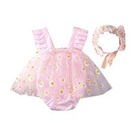 Belle robe grenouillère à imprimé floral avec bandeau assorti 2 pièces pour bébé fille robe et coiffe robe photo de cent jours