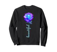 Belle Rose Bleue Violette sur Fond Noir Formes Mania Sweatshirt