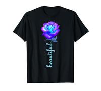 Belle Rose Bleue Violette sur Fond Noir Formes Mania T-Shirt Graphique avec Valeur