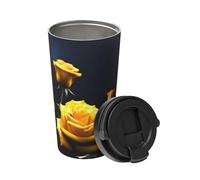 Belle rose jaune transporte une tasse à café isotherme. Thermos élégant de 500 ml qui garde les boissons chaudes pendant des heures, parfait pour le café, le thé et plus encore.