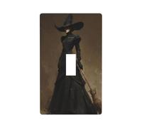 Belle sorcière avec un balai - Plaque murale décorative à bascule unique pour cuisine, ferme, chambre à coucher, salle de bain