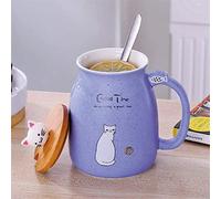 Belle Tasse en Céramique de Chat Tasse de Lait d'eau de Café Ensembles de Tasse de Thé Avec la Cuillère et le Couvercle pour le Cadeau de Boisson de Bureau à la Maison