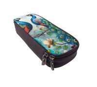 Belle trousse à crayons à rabat en cuir avec paillettes violettes - Organiseur multifonction pour l'école, le bureau et les voyages, Belles fleurs de paon, Taille unique, Cartable