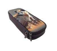 Belle trousse à crayons à rabat en cuir avec paillettes violettes - Organiseur multifonction pour l'école, le bureau et les voyages, Hyène des animaux, Taille unique, Cartable