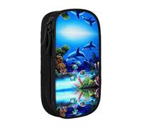 Belle trousse à crayons avec imprimé dauphins du monde sous-marin corail pour pièces de monnaie, clés, cartes, porte-monnaie, grande pochette pour enfants, garçons, école, bureau