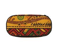 Belle trousse à crayons en tissu Oxford imprimé paon avec design spacieux pour l'école, le bureau, les voyages - Trousse multi-usage pour papeterie et maquillage, Motif national africain abstrait