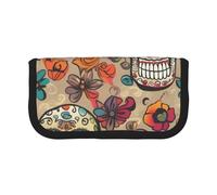 Belle trousse à crayons en toile imprimée de flamants roses, pochette spacieuse pour l'école, le bureau et les voyages, Crâne mexicain., Taille unique, Cartable