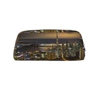 Belle trousse à crayons personnalisée en cuir avec vue nocturne sur la ville pour filles et garçons, trousse à crayons légère imprimée, Argenté., Taille unique, Organiseur de sac