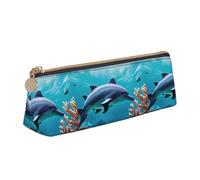 Belle trousse à crayons triangulaire avec imprimé dauphins du monde sous-marin - Grande capacité