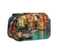 Belle trousse à stylos double coquillage imprimée italienne, poches zippées, grande capacité pour fournitures d'art et voyage