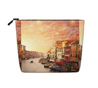 Belle trousse de maquillage à fermeture éclair avec vue sur le canal de Venise, grande capacité, faux chanvre pochette de voyage pour usage quotidien pour femme