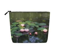 Belle trousse de maquillage à une couche imprimée fleur de lotus imitation lin grande capacité porte-monnaie voyage et voyage d'affaires essentiel