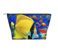 Belle trousse de maquillage avec impression artistique de fleurs - Grande capacité - Pochette de maquillage portable pour le lavage et le rangement de la chambre à coucher, Poissons de mer tropicaux