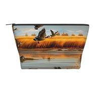 Belle trousse de maquillage avec imprimé de fleurs d'hibiscus pour femme - Trapézoïdale - Trousse de toilette avec fermeture éclair - Organiseur d'accessoires, Chasse Flying Wild Duck 5, Taille unique