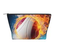 Belle trousse de maquillage avec imprimé de fleurs d'hibiscus pour femme - Trapézoïdale - Trousse de toilette avec fermeture éclair - Organiseur d'accessoires, Volleyball Ice and Fire, Taille unique