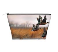 Belle trousse de maquillage avec imprimé de fleurs d'hibiscus pour femme - Trapézoïdale - Trousse de toilette avec fermeture éclair - Organiseur d'accessoires, Chasse Flying Wild Duck 3, Taille unique