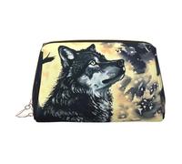 Belle trousse de maquillage de voyage avec imprimé aurore pour un usage quotidien et voyage d'affaires, Loup sous la lune, One Size, Classique