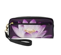 Belle trousse de maquillage en cuir imprimé fleur de lotus violette avec dragonne portable trousse de toilette de voyage sac organisateur cosmétique pour femme, Noir , Taille unique, Trousse de