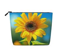 Belle trousse de maquillage en lin avec imprimé tournesol - Trousse de toilette de voyage personnalisée pour femme et maman, Noir , Taille unique, Trousse de maquillage