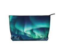 Belle trousse de maquillage en velours côtelé imprimé aurore boréale pour voyage et usage quotidien, pochette élégante pour femme, Noir , Taille unique, Trousse de maquillage
