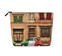 Belle trousse de maquillage imprimée en Italie à une seule couche, matériau imitation lin, grande capacité, porte-monnaie pour voyage et voyage d'affaires essentiel