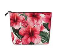 Belle trousse de maquillage imprimée fleur d'hibiscus en lin trousse de toilette personnalisée voyage maquillage trousse cosmétique pour femme maman, Noir , Taille unique, Trousse de maquillage