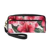 Belle trousse de maquillage imprimée fleur d'hibiscus pour femme en cuir synthétique avec dragonne, Noir , Taille unique, Trousse de maquillage