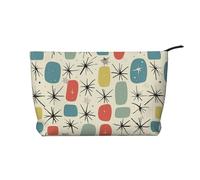 Belle trousse de maquillage jaune imprimé tournesol en velours côtelé trousse de toilette pour femmes, mamans et filles, Motif rétro étoiles Atomic, Taille unique, Trousse de toilette