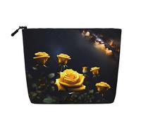 Belle trousse de maquillage polyvalente en faux chanvre avec roses jaunes - Organiseur de toilette de voyage, parfait pour un usage quotidien, les voyages d'affaires et plus encore., Noir , Taille