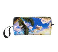 Belle trousse de maquillage rembourrée en mousse avec motif lever de soleil et océan, sac de voyage léger pour économiser de l'espace